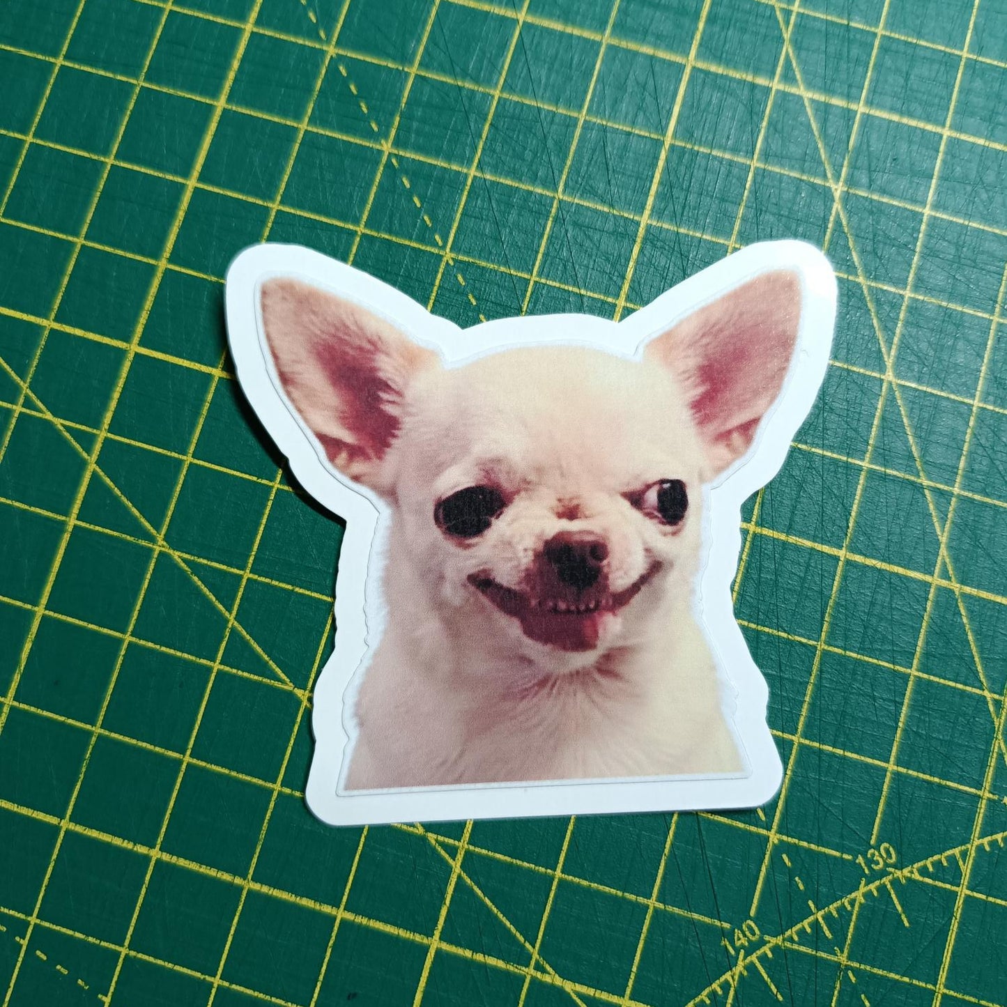 Meme Chihuahua Smiling Dog Smiling Sticker | Waterproof Vinyl Sticker for Planners & Gifts