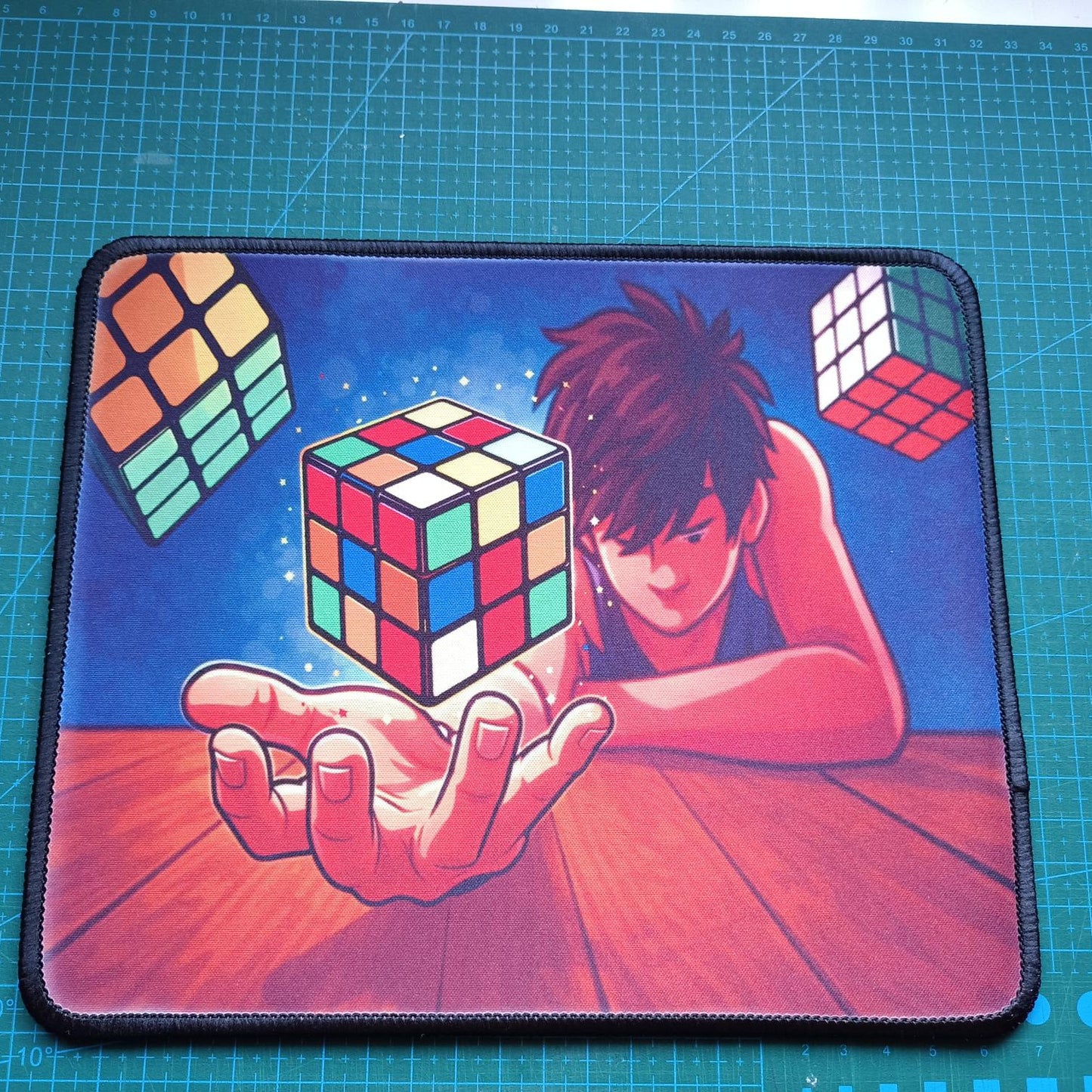 Magic Cube Mouse Pad | Vibrant Magic Cube Desk Mat | Gamer & Office Mousemat | Colourful Anime Desk Accessory | Gift Puzzle Lovers