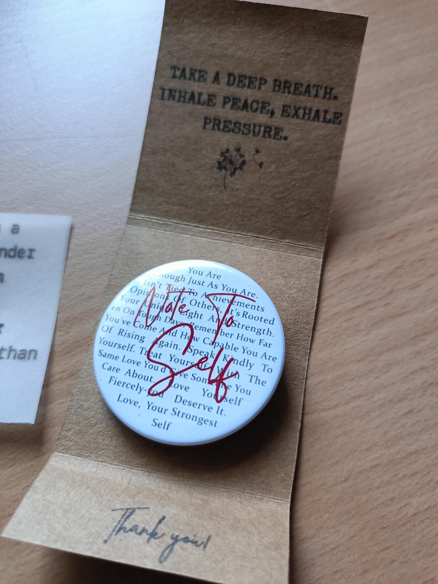 'Note to Self' Mental Health Pin Badge – Resilience & Self-Care Reminder