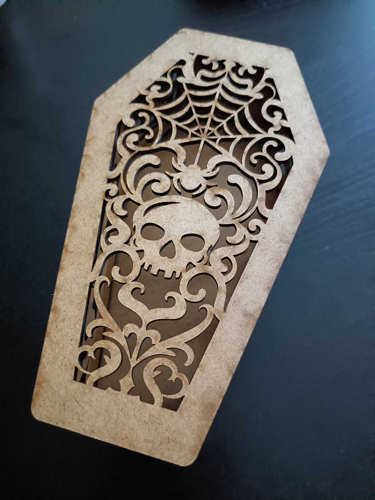 Gothic Coffin Halloween Lantern for LED Tea Light – Spooky Wooden Table Decor