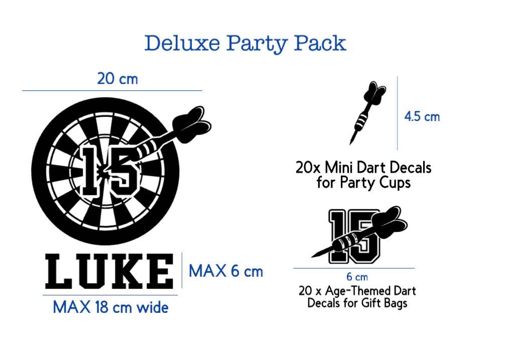 Personalised Darts Vinyl Decals - Custom Name & Age Vinyl Stickers for DIY Party Decor - Darts Theme Birthday Decorations