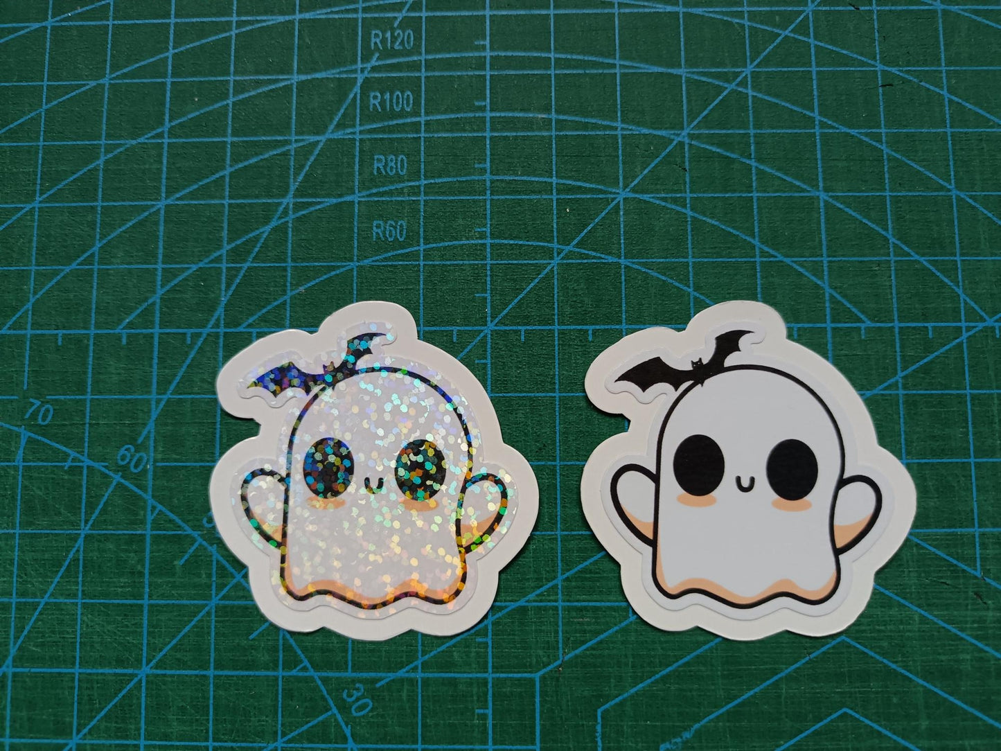 Kawaii Sparkle Ghost Sticker - Boo-tiful Holographic Fun!