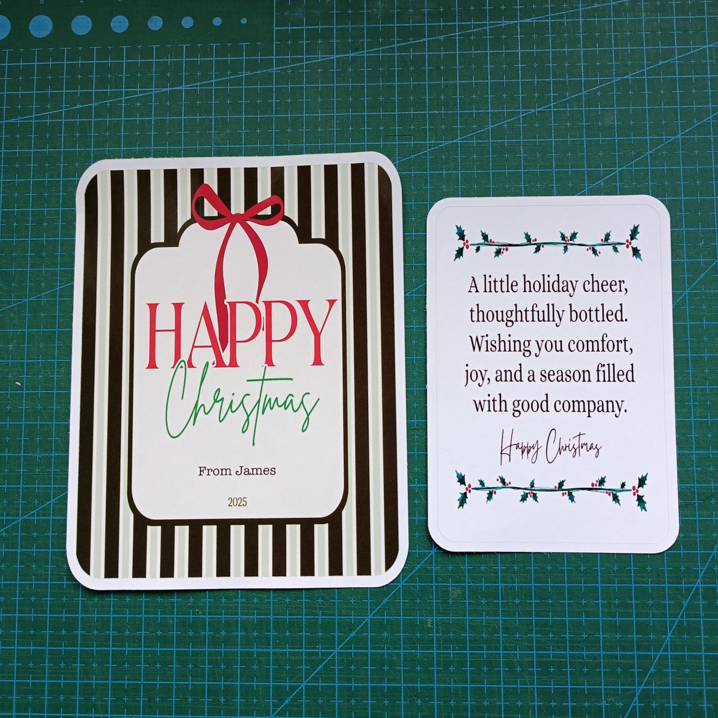 Custom Happy Christmas Wine Bottle Label – Front Label + Optional Back Label