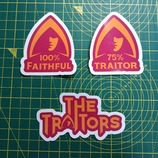 Traitors Inspired Stickers – Funny Reality Game – Waterproof Vinyl Decals for Laptops, Bottles & Journals