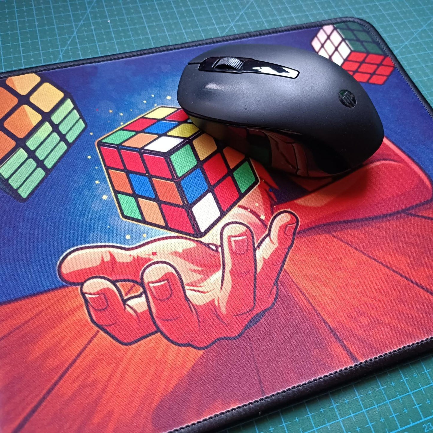 Magic Cube Mouse Pad | Vibrant Magic Cube Desk Mat | Gamer & Office Mousemat | Colourful Anime Desk Accessory | Gift Puzzle Lovers