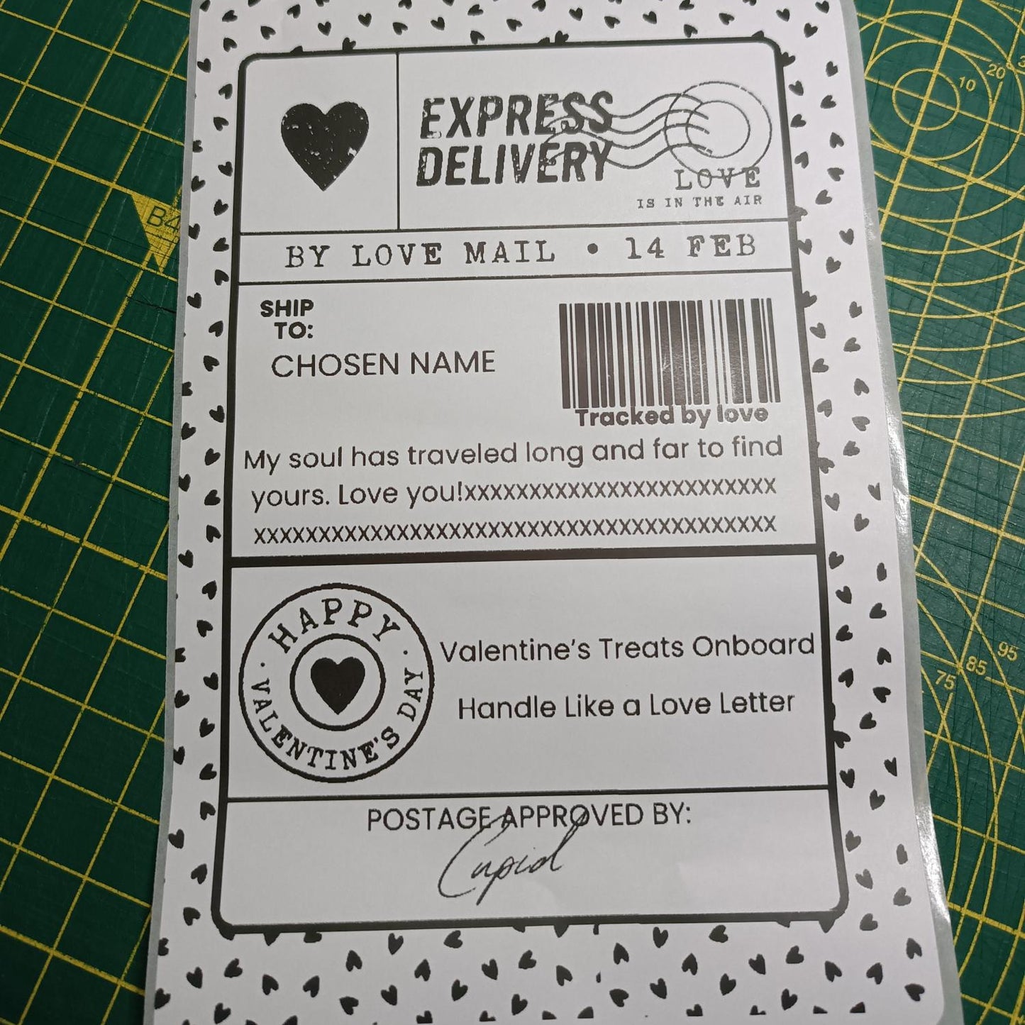 Personalised Valentine’s Day Gift Label  | Custom Name & Message | Express Love Mail fake Label | Physical Adhesive Sticker for Gifts