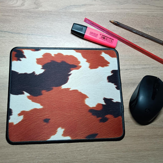 Brown Cow Print Mouse Mat Pattern Mousepad | Animal Print Desk Pad | Office & Gaming Accessory