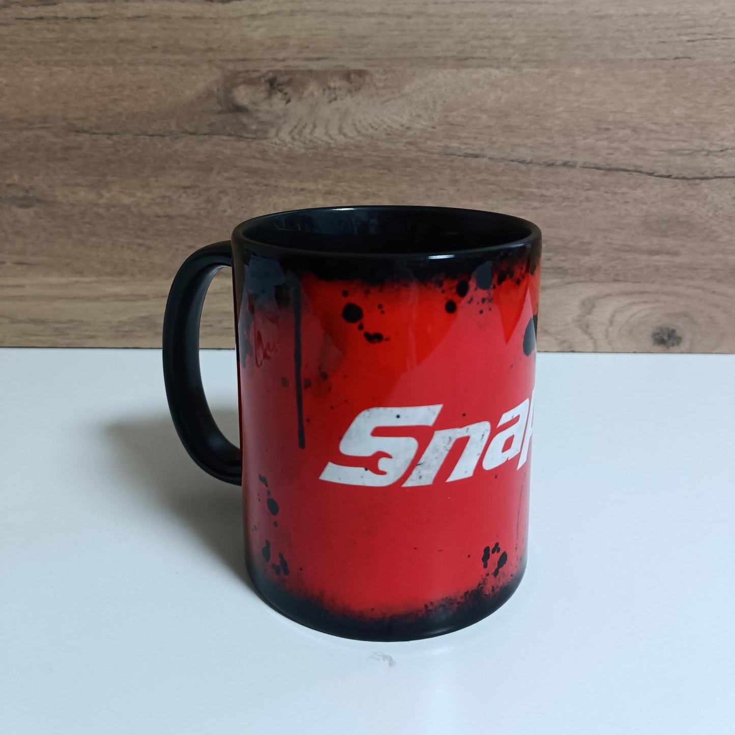 Snap-On -Inspired Grunge Style Ceramic Mug – Black Interior – 11oz Coffee Cup Gift
