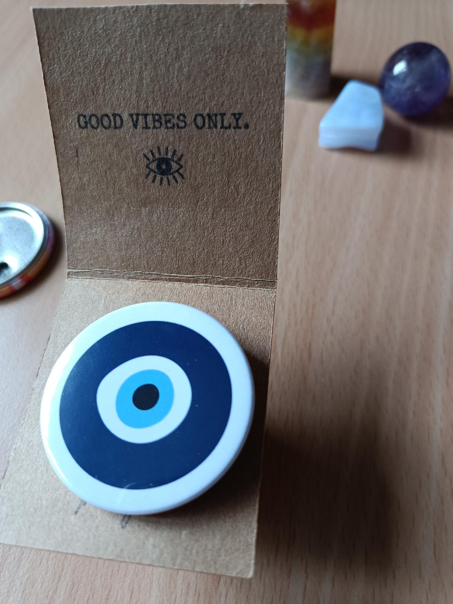 Evil Eye Badge 38mm Pin Protection Good Vibes Only Gift Mystic Amulet Brooch
