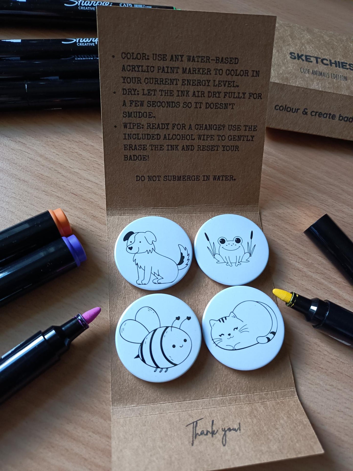 SKETCHIES: Reusable Colour & Create Badge Set - Cute Animals Edition