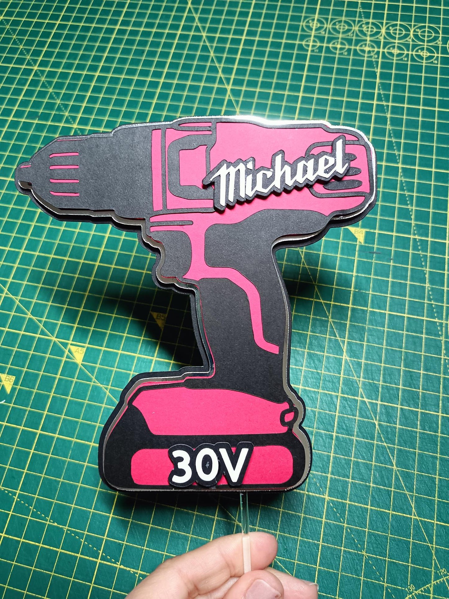 Personalised 3D Drill Cake Topper | Milwaukee & DeWalt Inspired Decor
