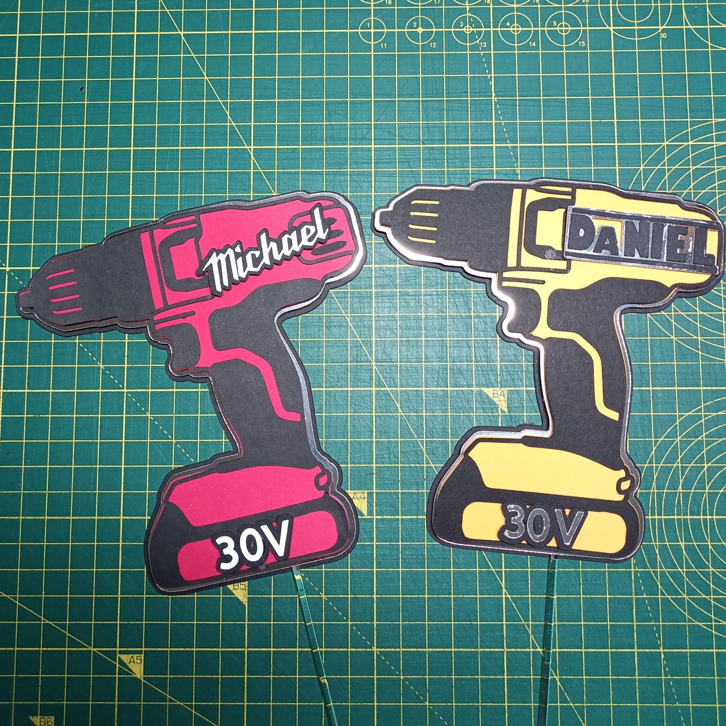 Personalised 3D Drill Cake Topper | Milwaukee & DeWalt Inspired Decor