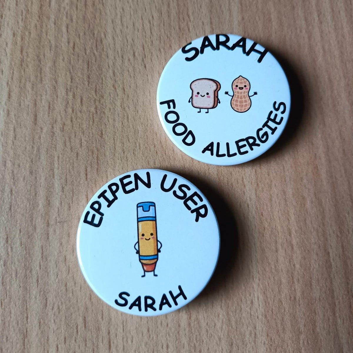 Personalised Kids Medical & Allergy Alert Pin Badges (38mm)
