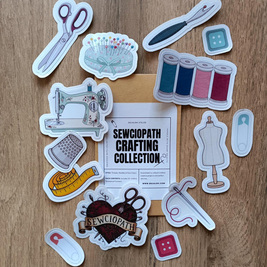 Sewciopath Crafting Sticker Pack – Waterproof Vinyl Stickers for Sewing, Journals & Kindles