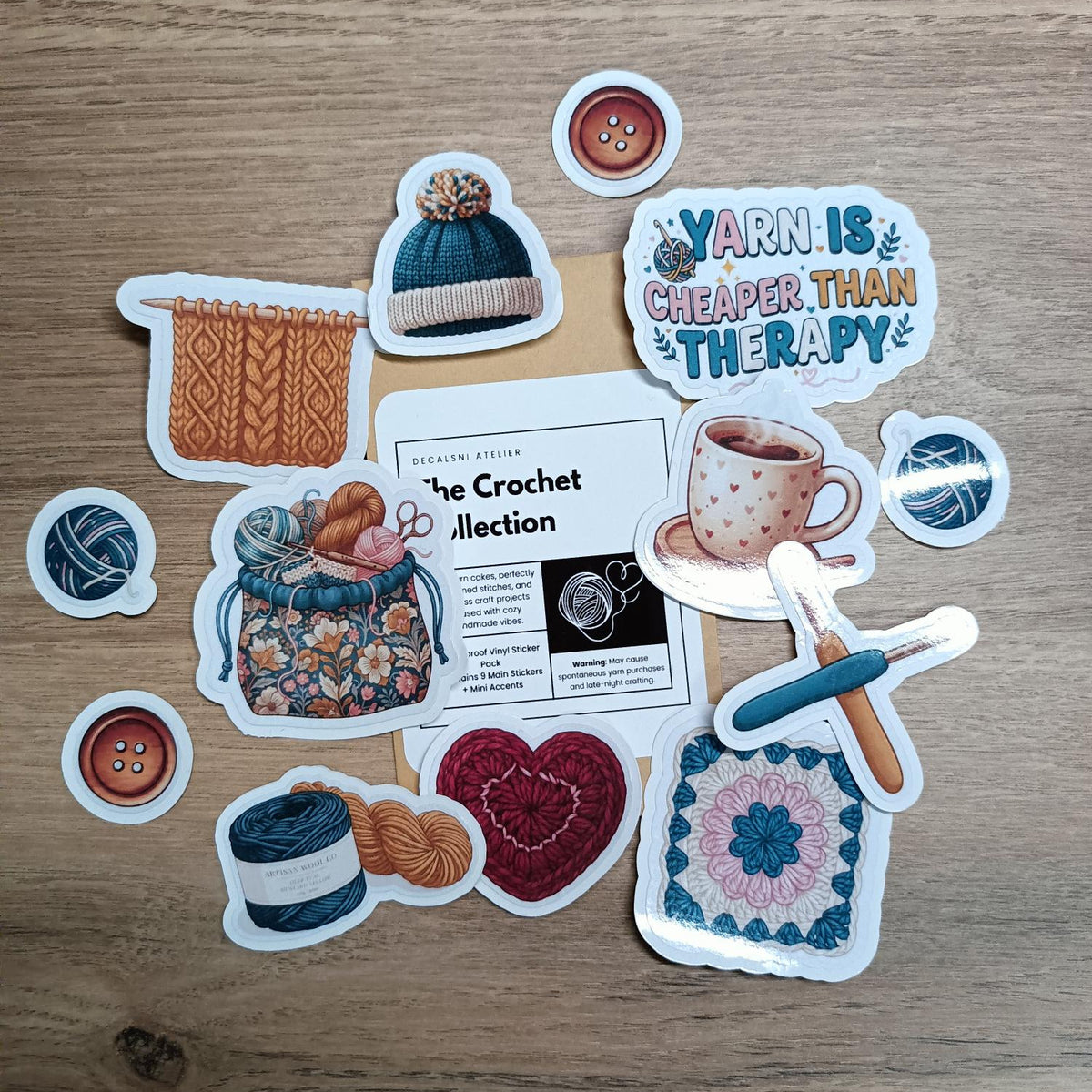 Crochet Sticker Pack – Waterproof Vinyl Stickers for Sewing, Journals & Kindles