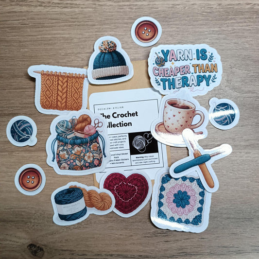 Crochet Sticker Pack – Waterproof Vinyl Stickers for Sewing, Journals & Kindles