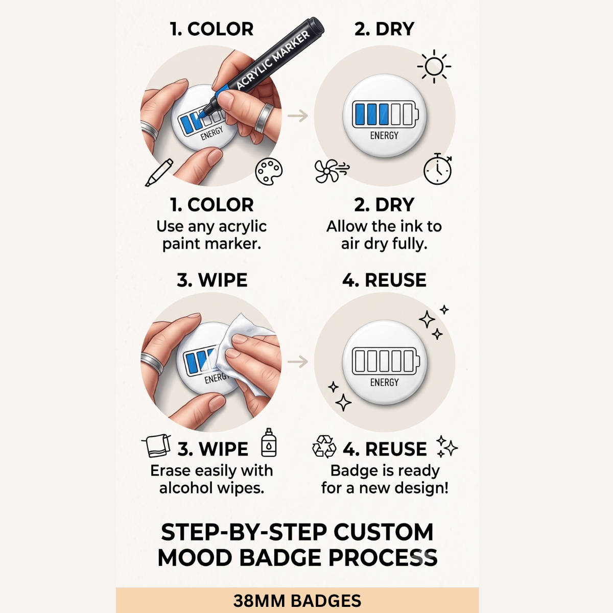Colour-Your-Own Energy Battery Mood Badge (38mm)