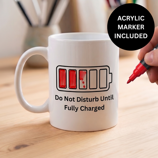 Battery Level Write & Wipe Mug with Red Marker | Interactive Office Gift Cup