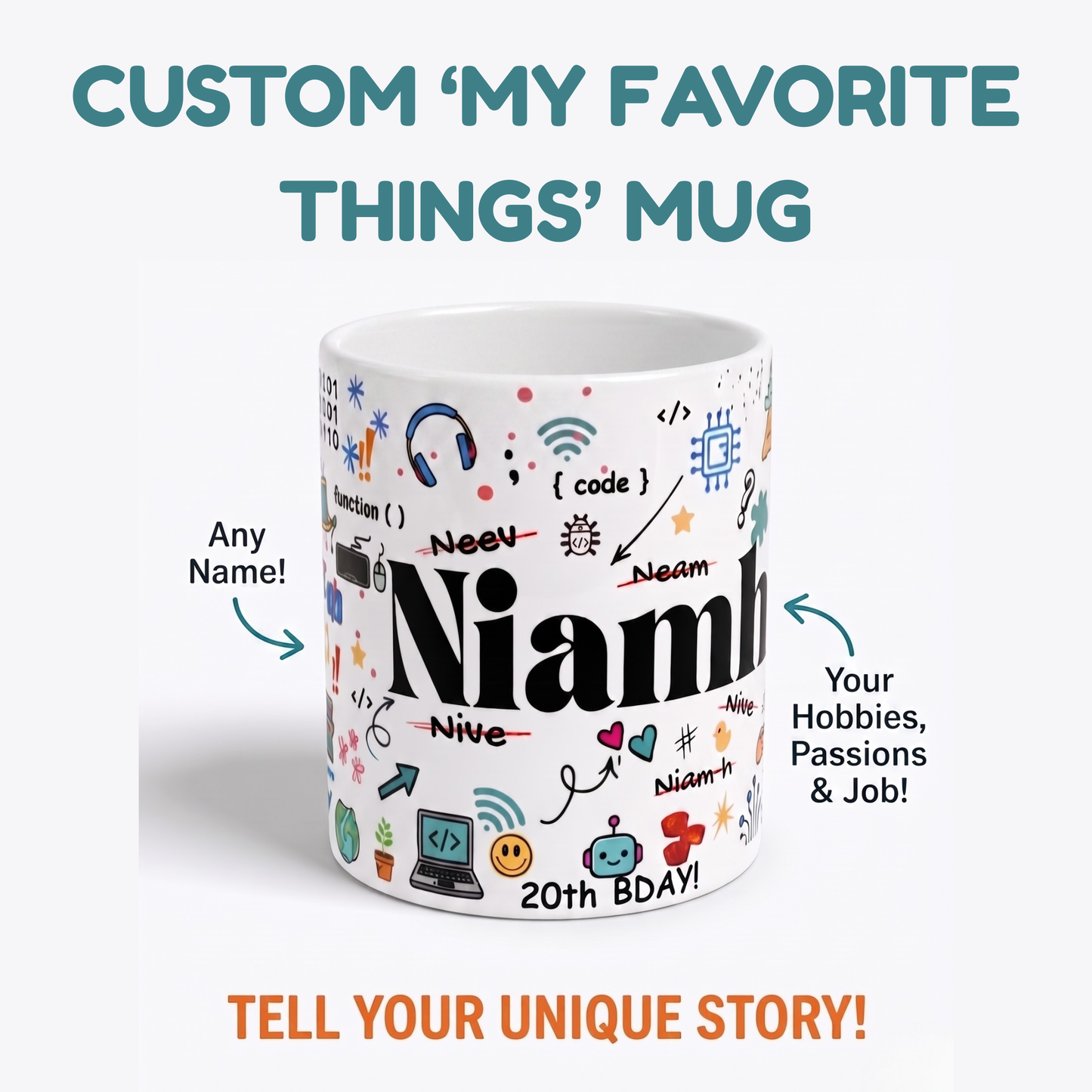 Custom My Favorite Things Mug | Personalized Story Mug | Name & Hobbies Coffee Cup