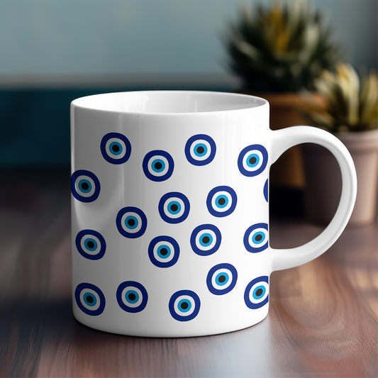 Evil Eye Pattern 11 Oz Mug – Protective Nazar Design Ceramic Cup, Good Luck Gift