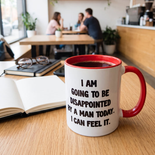 Funny Sarcastic Woman's Mug – "I Am Going To Be Disappointed By A Man Today"