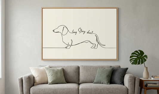 Dachshund Single Line Art Print - Long Story Short Wall Art - Minimalist Horizontal Wiener Dog Poster - Digital Download - 3 Colors Included