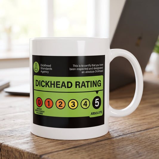 Funny "Dickhead Rating" Mug - Novelty Office Joke Gift - Rude Humor Tea & Coffee Mug
