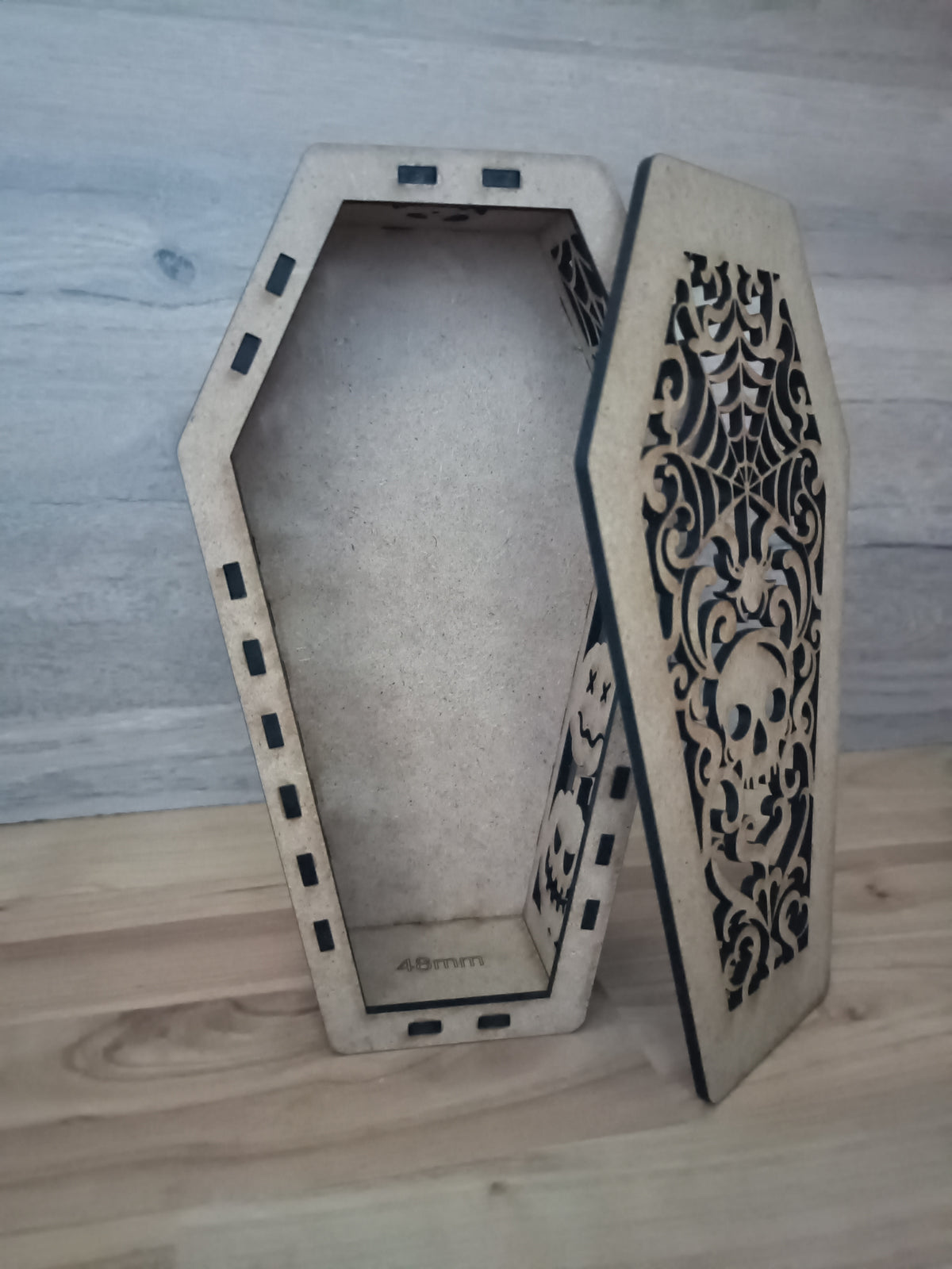 Gothic Coffin Halloween Lantern for LED Tea Light – Spooky Wooden Table Decor