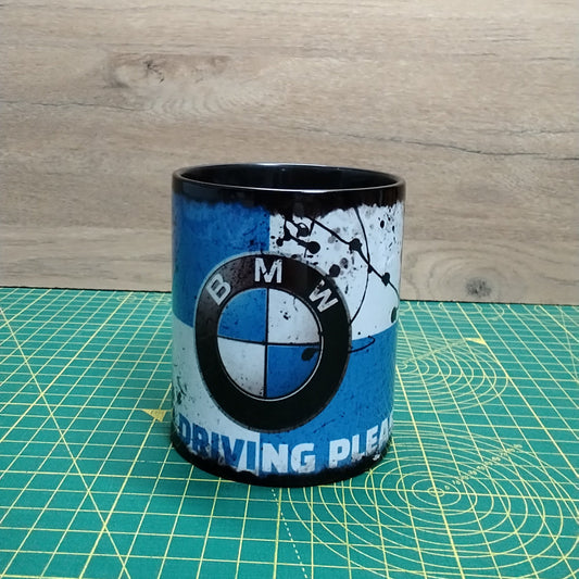 BMW Car Distressed Oil Can 11 oz Mug - Man Cave Garage Decor - Tea Coffee Mugs