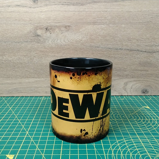 Dewalt -Inspired Grunge Style Ceramic Mug – Black Interior – 11oz Coffee Cup Gift