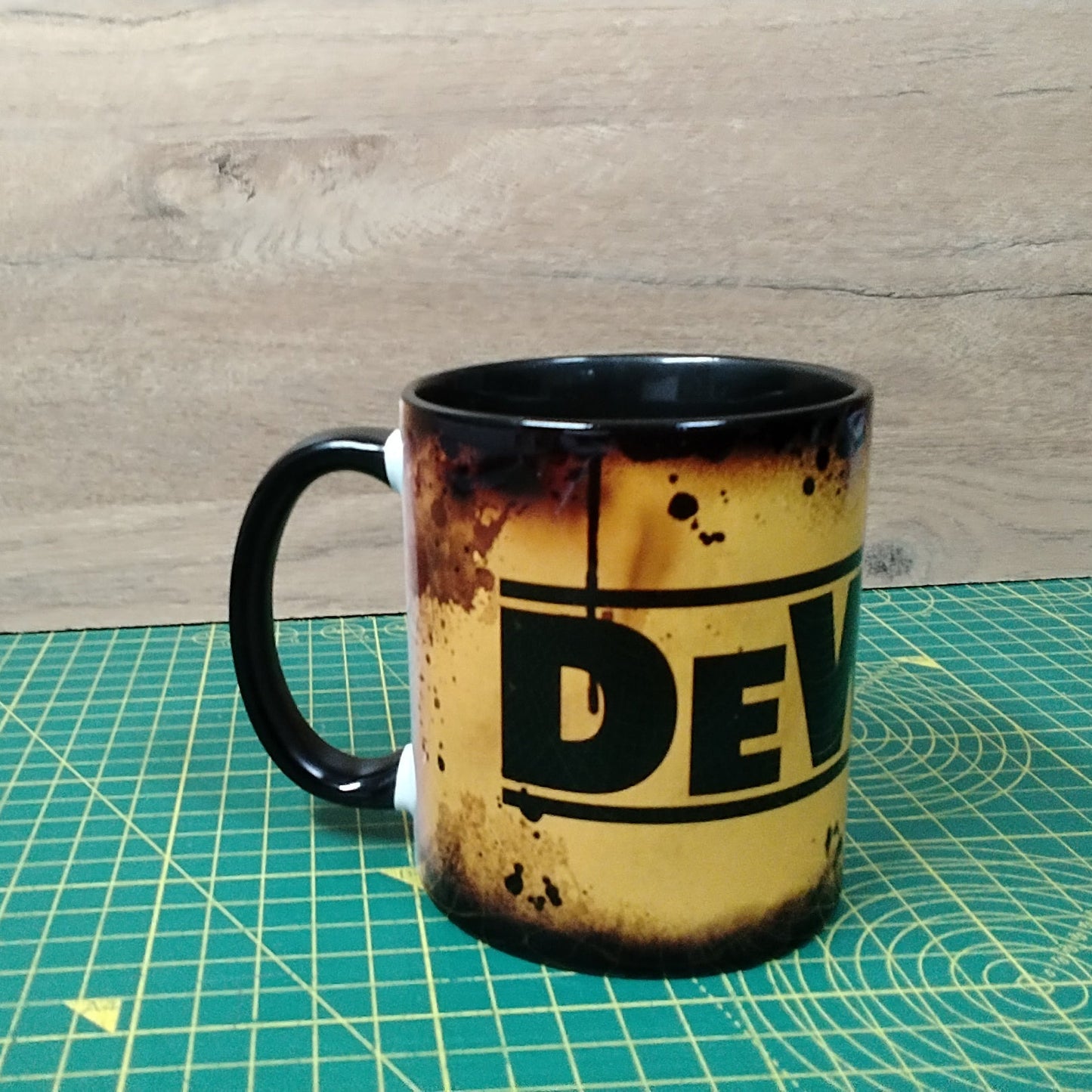 Dewalt -Inspired Grunge Style Ceramic Mug – Black Interior – 11oz Coffee Cup Gift