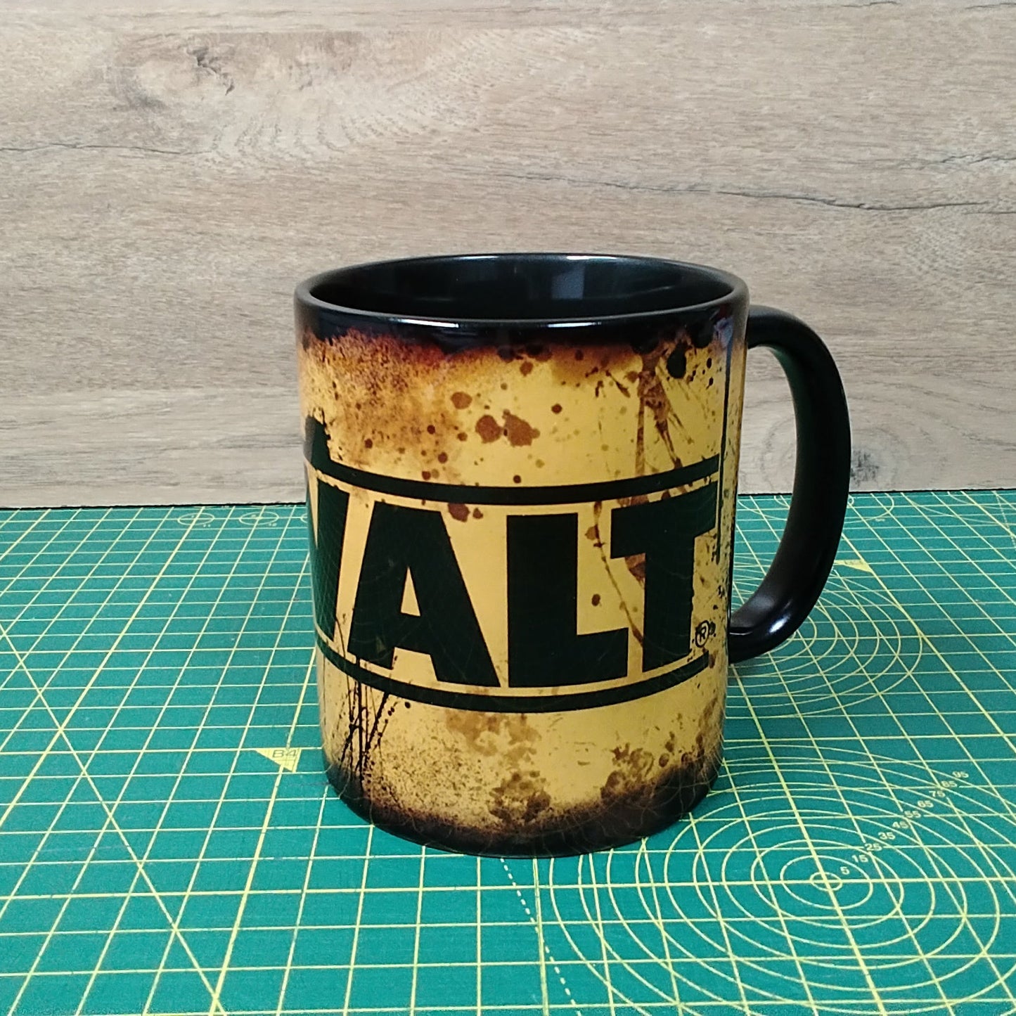 Dewalt -Inspired Grunge Style Ceramic Mug – Black Interior – 11oz Coffee Cup Gift