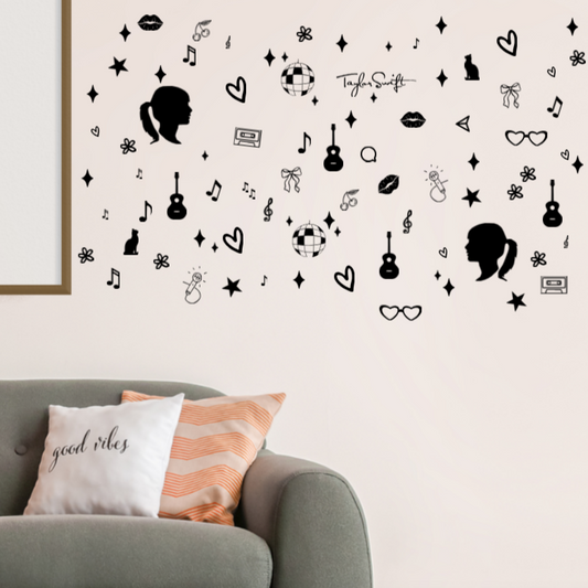 Set music Wall Art Decals -  Wall Decor Removable Wall Stickers - Teen Music Room Decor Kids - Adhesive Vinyl Wall Stickers