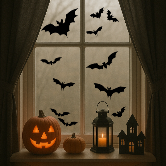 Halloween Bat Window Clings: Reusable Vinyl Stickers (21 bats)