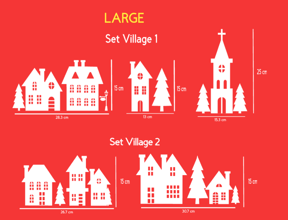 White Christmas Village Street Scene Window Decal