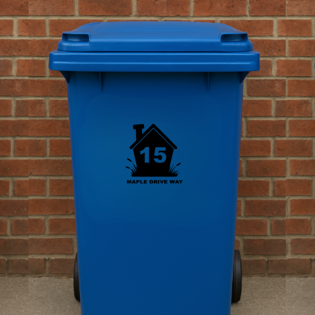 Custom Wheelie Bin Little House Vinyl Decal - House Number & Address