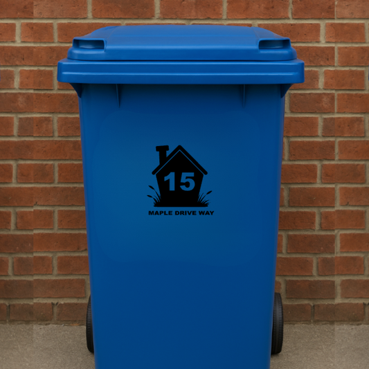 Custom Wheelie Bin Little House Vinyl Decal - House Number & Address