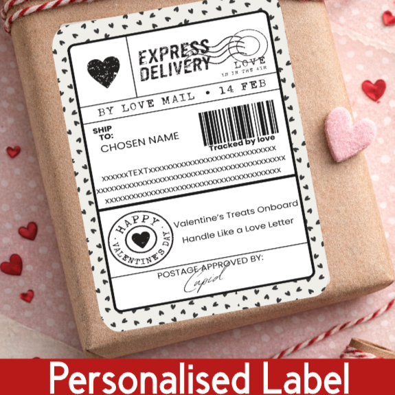 Personalised Valentine’s Day Gift Label  | Custom Name & Message | Express Love Mail fake Label | Physical Adhesive Sticker for Gifts