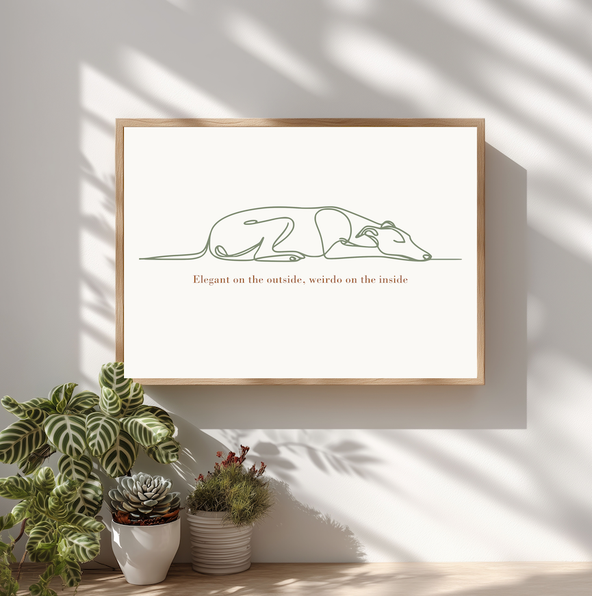 Digital Download Set of 3 Whippet Art Prints, Funny "Elegant Outside Weirdo Inside" Dog Posters, Minimalist Sighthound Wall Art, Printable
