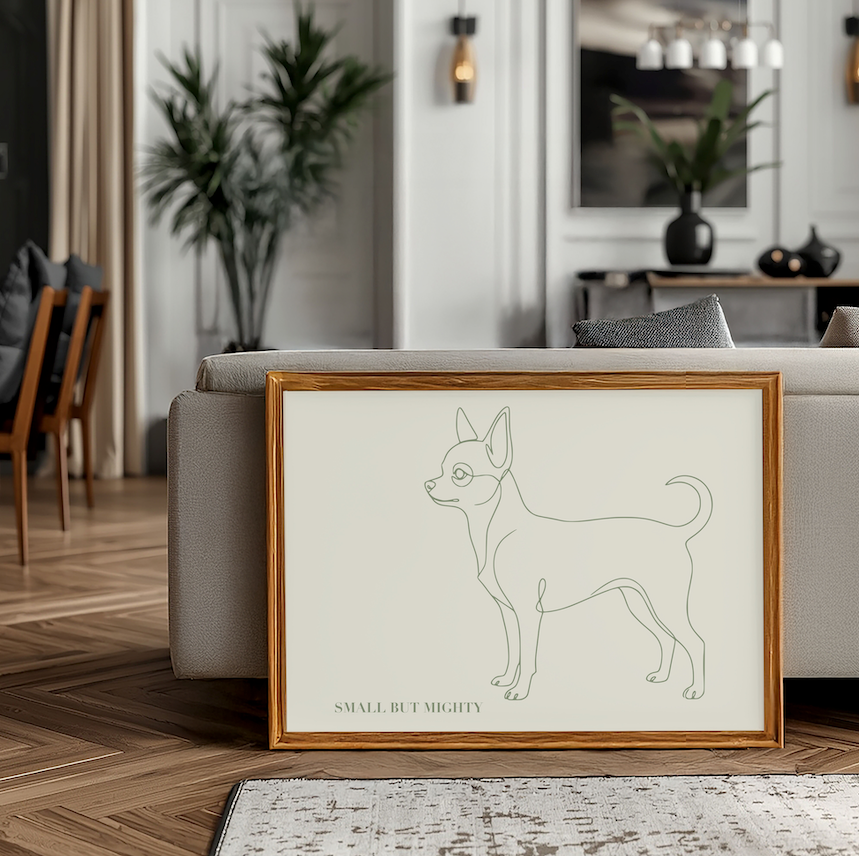 Chihuahua Line Art Print - Small But Mighty Dog Poster - Minimalist Pet Wall Art - Modern Home Decor - Dog Lover Gift UK - Elegant Weirdos