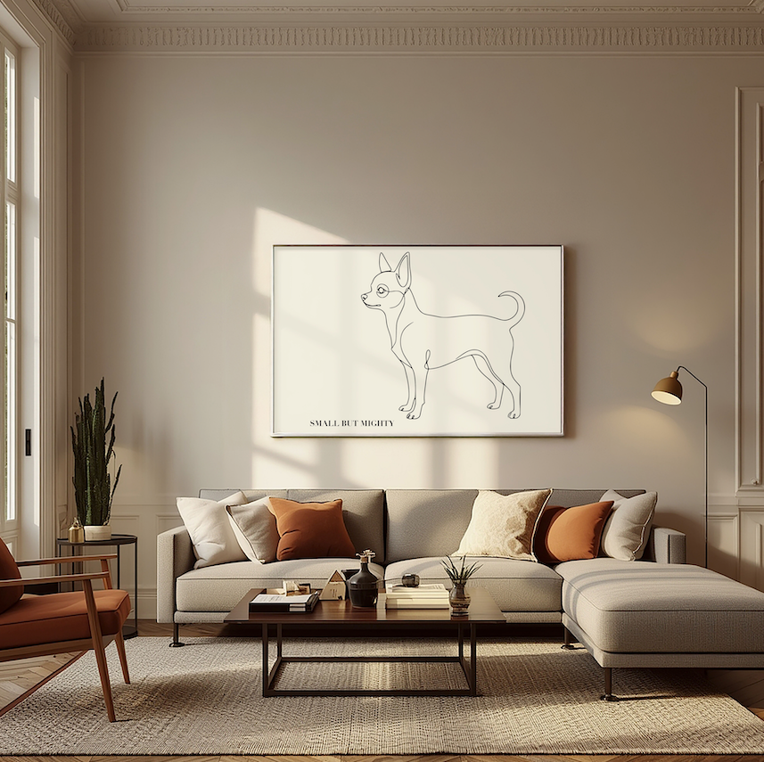 Chihuahua Line Art Print - Small But Mighty Dog Poster - Minimalist Pet Wall Art - Modern Home Decor - Dog Lover Gift UK - Elegant Weirdos