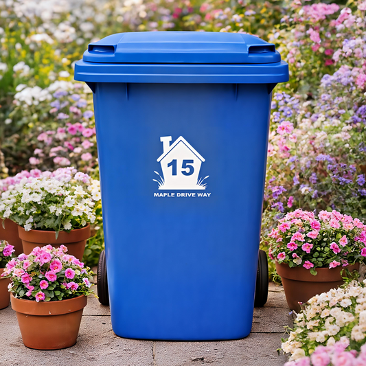 Custom Wheelie Bin Little House Vinyl Decal - House Number & Address