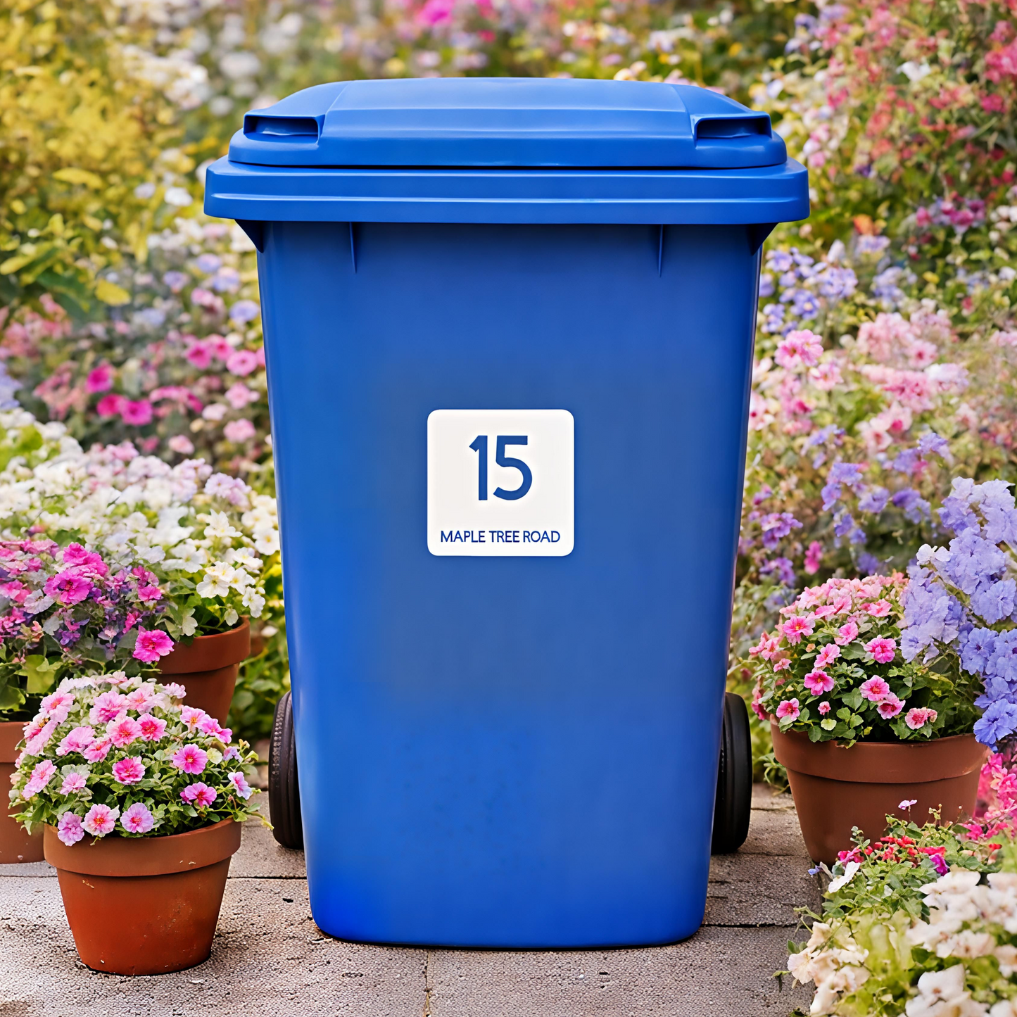 Custom Wheelie Bin Vinyl Decal Square - House Number & Address