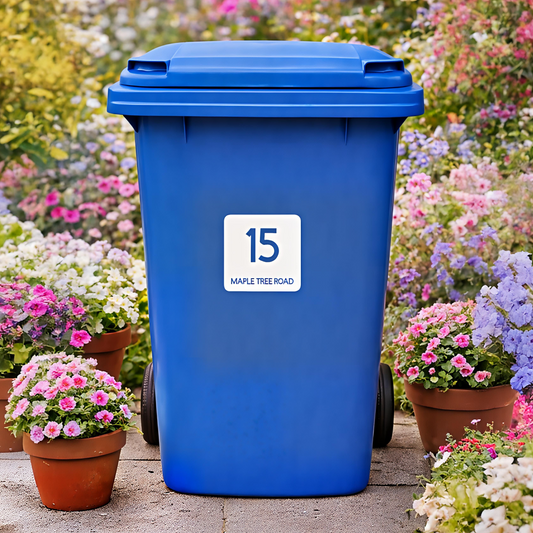 Custom Wheelie Bin Vinyl Decal Square - House Number & Address