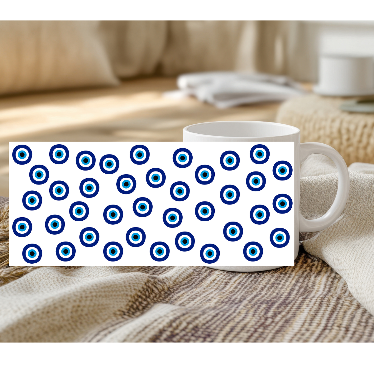 Evil Eye Pattern 11 Oz Mug – Protective Nazar Design Ceramic Cup, Good Luck Gift